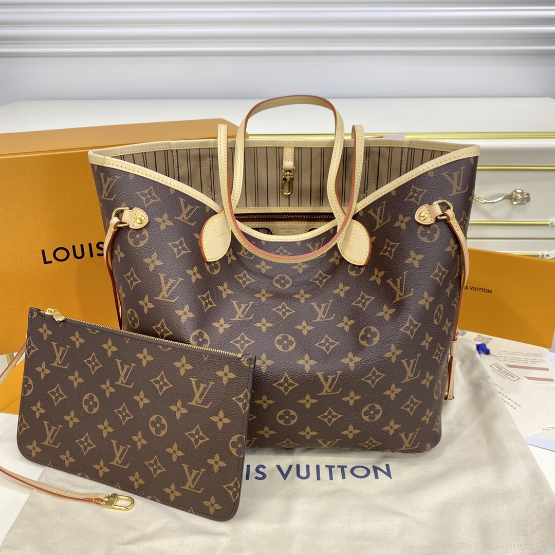 Louis Vuitton NEVERFULL MM Monogram Handbag M40995 Beige